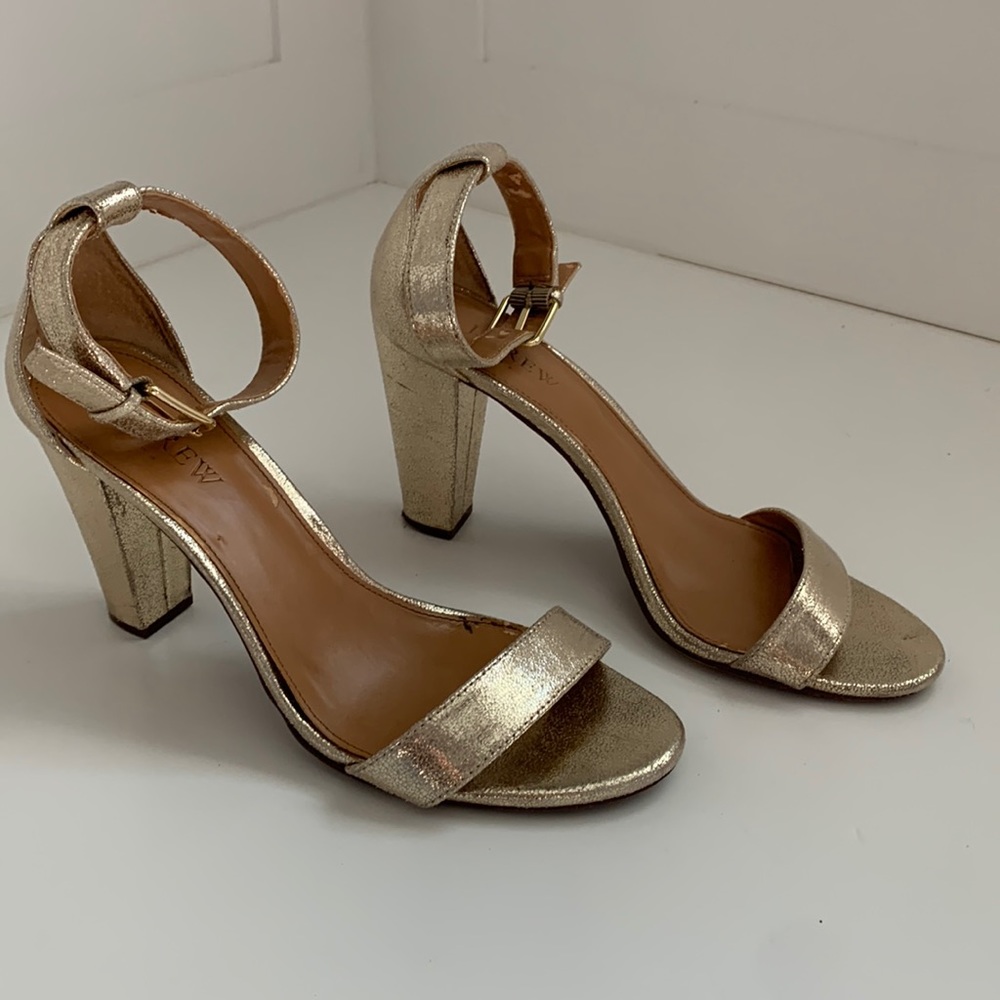 J Crew Gold Ankle Strap Heeled Sandals Size 7